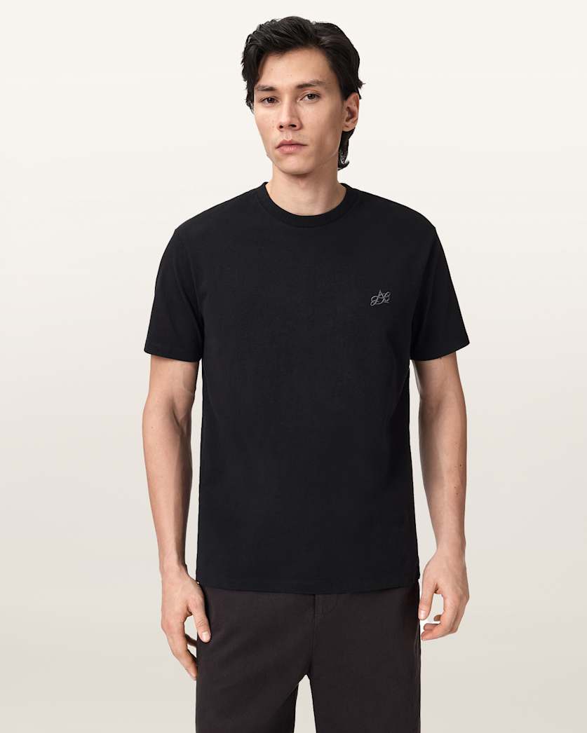 Cipher Embroidered Crew Neck T-Shirt Jet Black | ALLSAINTS